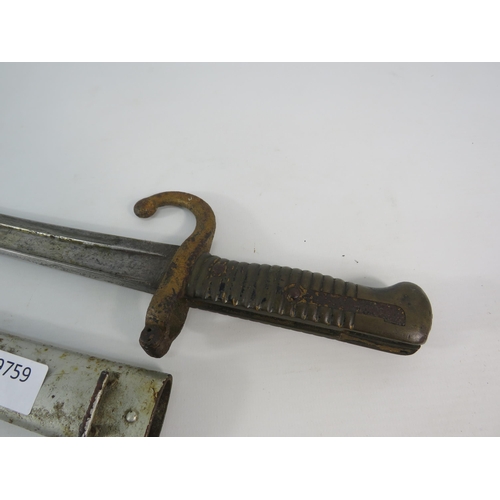 829 - French Chassepot bayonet sword with scabbard.