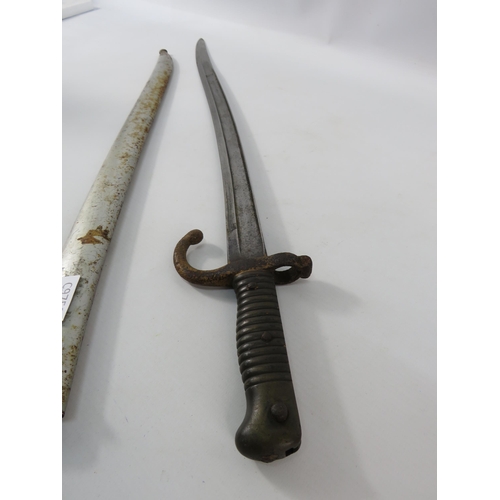 829 - French Chassepot bayonet sword with scabbard.