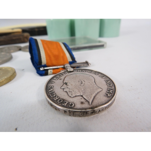 833 - WW1 medal awarded to 34526 Pte C Sharpe of the York Regt, various cupro nickle coins etc and various... 