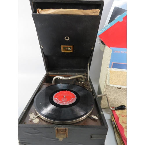 856 - Vintage Hmv Gramophone for spares or repair plus various records.