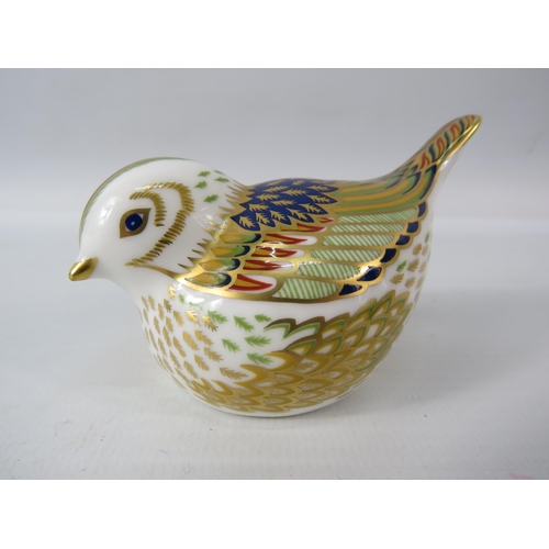 328 - Royal Crown Derby Firecrest bird figurine with gold stopper.