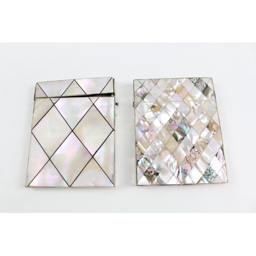 201 - Antique Mother Of Pearl Calling Card Cases Inc. Diamond Pattern w/ Abalone Inlay   The case on the l... 