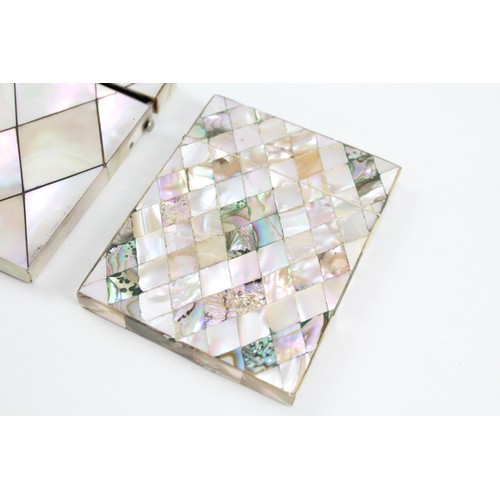 201 - Antique Mother Of Pearl Calling Card Cases Inc. Diamond Pattern w/ Abalone Inlay   The case on the l... 