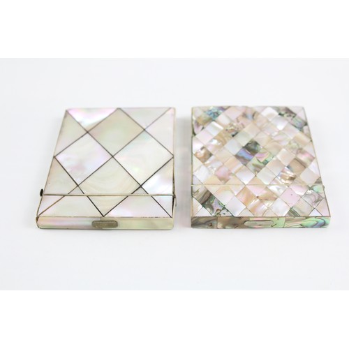 201 - Antique Mother Of Pearl Calling Card Cases Inc. Diamond Pattern w/ Abalone Inlay   The case on the l... 