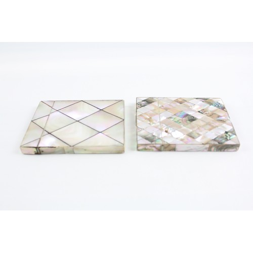 201 - Antique Mother Of Pearl Calling Card Cases Inc. Diamond Pattern w/ Abalone Inlay   The case on the l... 