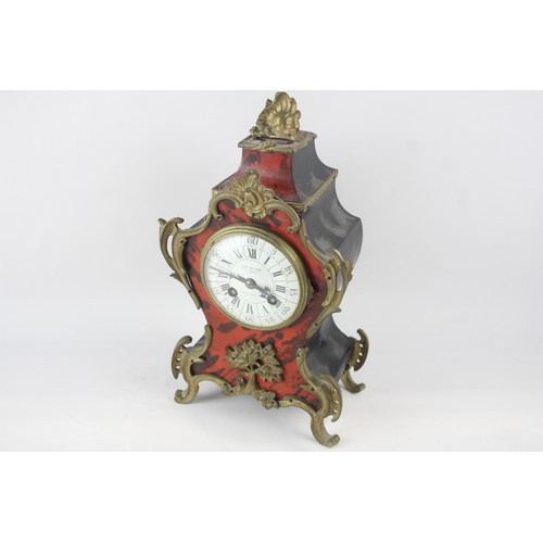 202 - Antique John Walker Boulle Mantel Clock Tortoise Shell Pattern Brass Detailing     457241