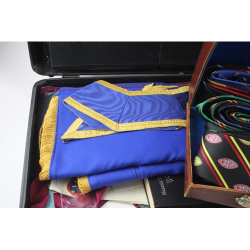 216 - Cased Assorted Masonic Regalia Inc Aprons, Collars, Jewels, Gloves, Etc Job Lot        700567