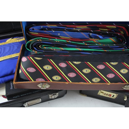 216 - Cased Assorted Masonic Regalia Inc Aprons, Collars, Jewels, Gloves, Etc Job Lot        700567