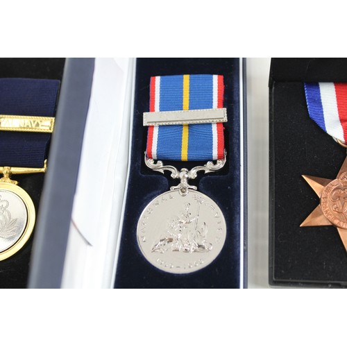 222 - Boxed Medals Inc WW2 & National Service Royal Navy Medal To G.J Flory RN x 4       682744