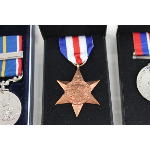 222 - Boxed Medals Inc WW2 & National Service Royal Navy Medal To G.J Flory RN x 4       682744