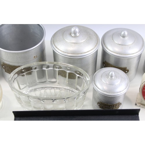 243 - Kitchenalia Inc Tiered Jars, Glass Jelly Mould, Cole & Mason Decanter Etc x 6       638425