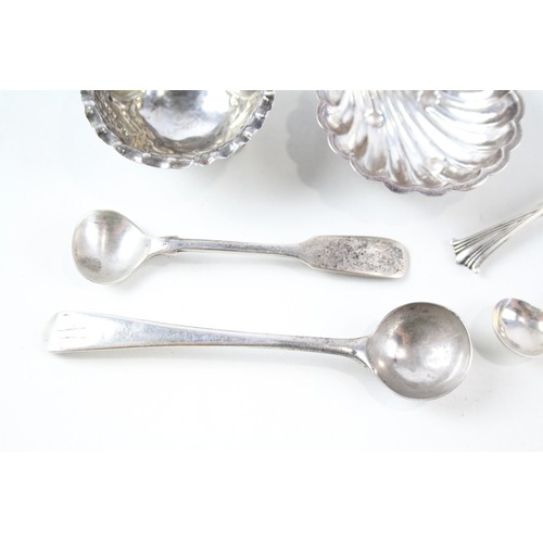 270 - 6 x Antique / Vintage .925 Sterling Silver Salt Dishes & Condiment Spoons (50g)       656873