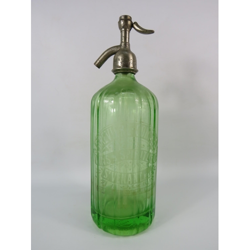 9 - Vintage French Uranium glass soda syphon, 12.5