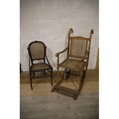 1223 - Bergere seated parlour chair plus antique Invalid or wheelchair also with Bergere seat and back. See... 