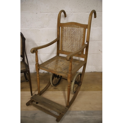 1223 - Bergere seated parlour chair plus antique Invalid or wheelchair also with Bergere seat and back. See... 