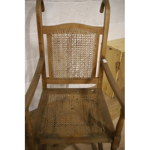 1223 - Bergere seated parlour chair plus antique Invalid or wheelchair also with Bergere seat and back. See... 