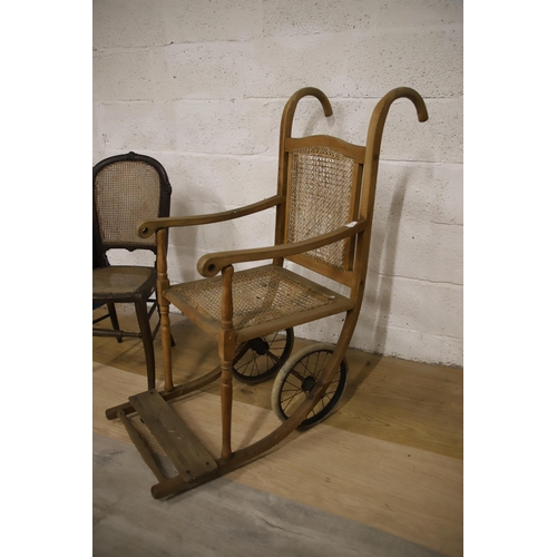 1223 - Bergere seated parlour chair plus antique Invalid or wheelchair also with Bergere seat and back. See... 