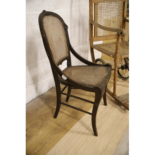 1223 - Bergere seated parlour chair plus antique Invalid or wheelchair also with Bergere seat and back. See... 