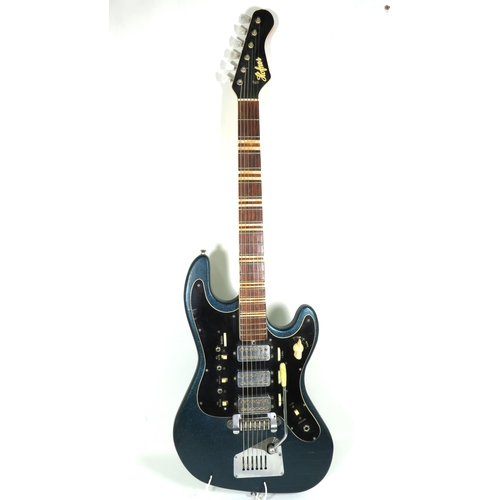 2003 - Vintage Hofna 176 Galixie six string electric Guitar. Finished in deep metalic Blue with inlaid MOP ... 