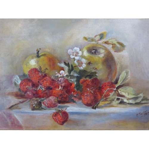 390 - Antique Still life Oil on canvas of fruit, signed P Taylor 1900 in a ornate frame, (painting size 34... 