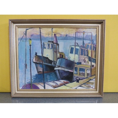 391 - Oil on Canvas of a Harbour scene signed Miller Patrick, Frame size 23