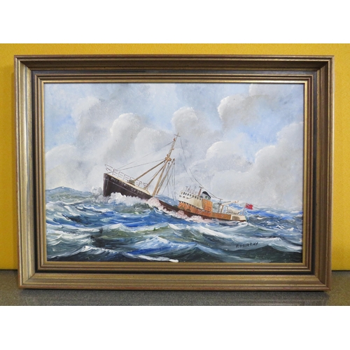 392 - Oil on Board of a Fishing trawler 