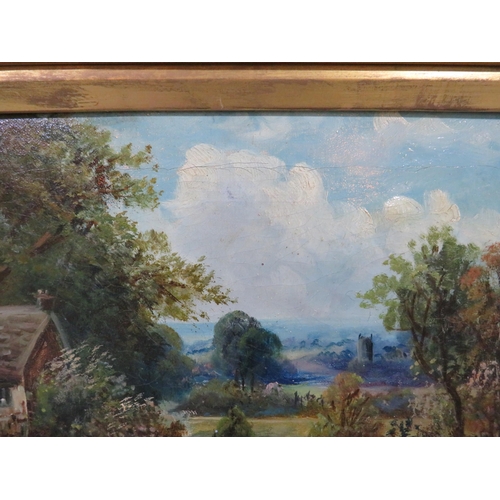 394 - Two Antique ornate framed oil on canvas paintings of country cottages signed J Davies. Frame 21 by 1... 