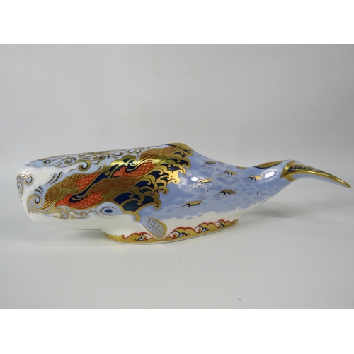 15 - Royal Crown Derby Collectors Guild Oceanic Whale paperweight, with gold stopper.