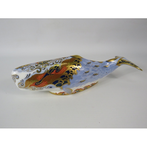 15 - Royal Crown Derby Collectors Guild Oceanic Whale paperweight, with gold stopper.