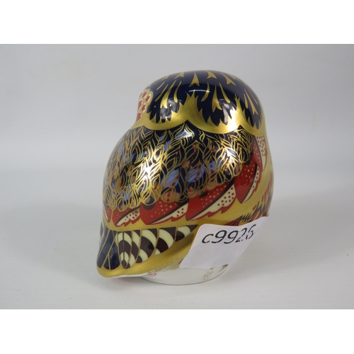 23 - Royal Crown Derby Signature edition little owl paperweight with gold stopper.