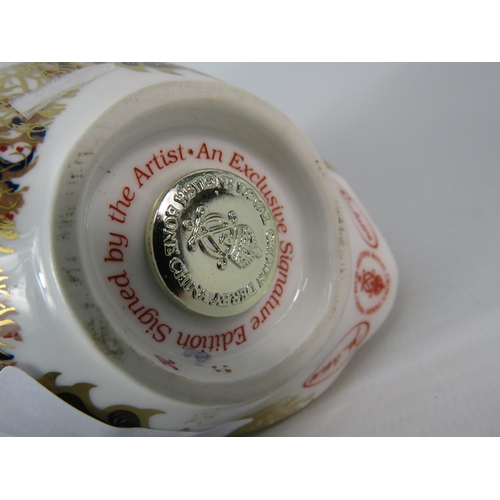 23 - Royal Crown Derby Signature edition little owl paperweight with gold stopper.