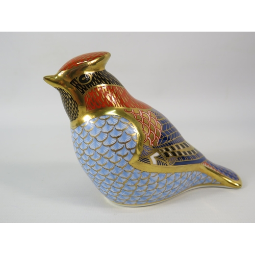 25 - Royal Crown Derby Waxwing paperweight with gold stopper.