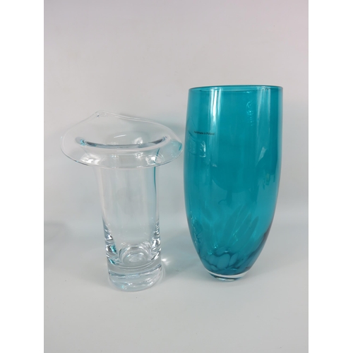 42 - Large crystal glass jack in the pulpit vase plus a turquoise art glass vase, the tallest stands 11 3... 