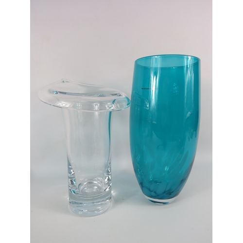 42 - Large crystal glass jack in the pulpit vase plus a turquoise art glass vase, the tallest stands 11 3... 