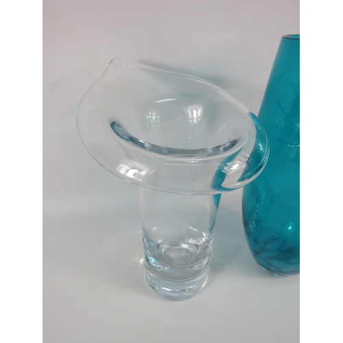 42 - Large crystal glass jack in the pulpit vase plus a turquoise art glass vase, the tallest stands 11 3... 