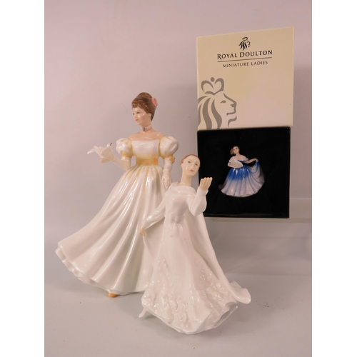 44 - Royal Doulton figurines Kathleen HN3609, Wisdom HN4083, & miniature Elaine.