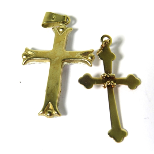 107 - Two 9ct Yellow Gold Crucifix, one set with CZ (one stone missing) the other Plain 9ct Gold.  Total w... 