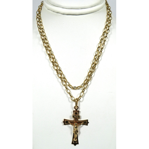 112 - 9ct Yellow Gold Crucifix which measures approx 35mm Hung upon a 22 inch 9ct Yellow Gold Belcher Chai... 