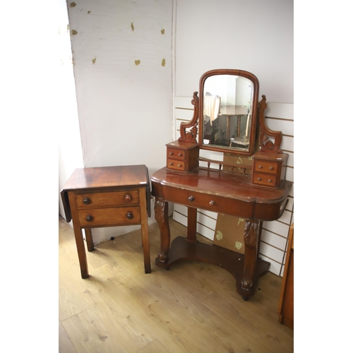 1286 - Mixed lot to include a Victorian style Mirror backed Dresser plus smaller Drop leaf table with twin ... 