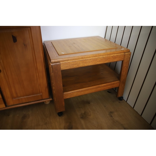 1292 - Modern Pine sideboard H:32 x W:47 x D:14 inches.  plus a Single Bedside Cabinet along with a small s... 