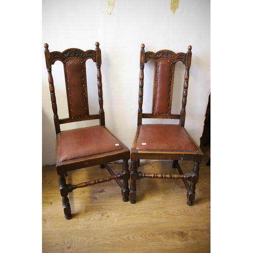 1293 - Pair of Early 20th Century Dining Chairs with carved detail to the back and leather type  upholstere... 