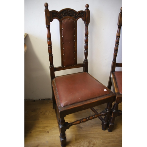 1293 - Pair of Early 20th Century Dining Chairs with carved detail to the back and leather type  upholstere... 