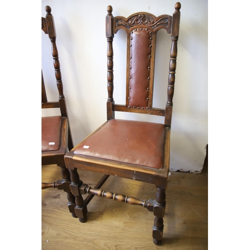 1293 - Pair of Early 20th Century Dining Chairs with carved detail to the back and leather type  upholstere... 