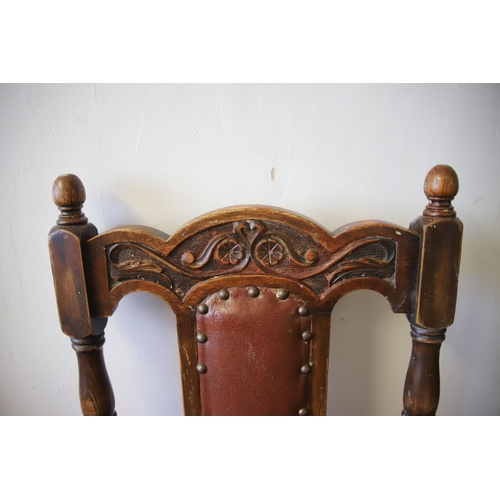 1293 - Pair of Early 20th Century Dining Chairs with carved detail to the back and leather type  upholstere... 