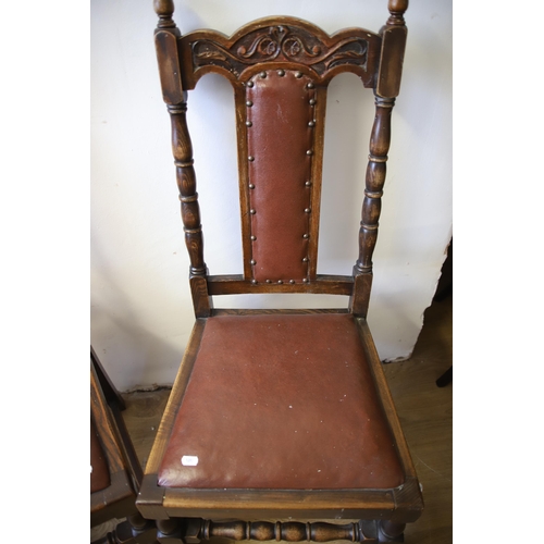 1293 - Pair of Early 20th Century Dining Chairs with carved detail to the back and leather type  upholstere... 