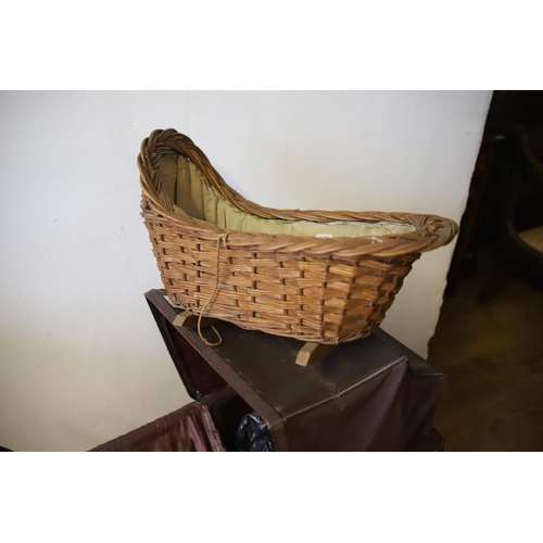 1299 - Victorian Dolls Pram along with a Wicker rocking crib.  Pram measures approx 30 inches tall.  See ph... 