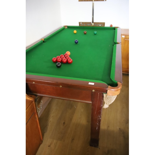 1300 - Slate Bed Snooker Table complete with all coloured balls and ten reds with cue rack & Cue.  Table me... 