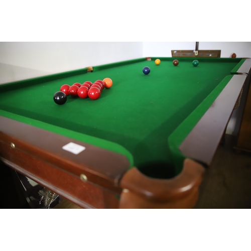 1300 - Slate Bed Snooker Table complete with all coloured balls and ten reds with cue rack & Cue.  Table me... 