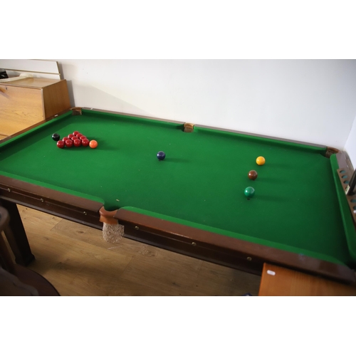 1300 - Slate Bed Snooker Table complete with all coloured balls and ten reds with cue rack & Cue.  Table me... 