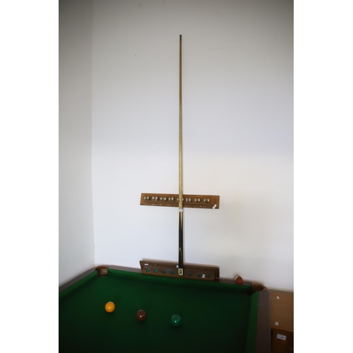 1300 - Slate Bed Snooker Table complete with all coloured balls and ten reds with cue rack & Cue.  Table me... 